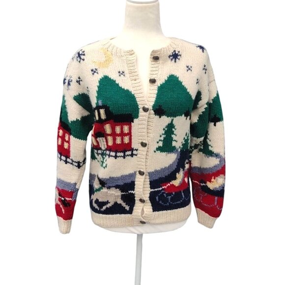Vintage Eddie Bauer Women's Size Small Knit Village 100% Wool Cardigan Sweater - Picture 1 of 13
